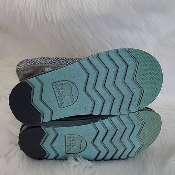 SOREL Blue White Knit Gray Suede Girl's Pull On Mid Calf Winter Boho Boots 2 - Picture 4 of 13